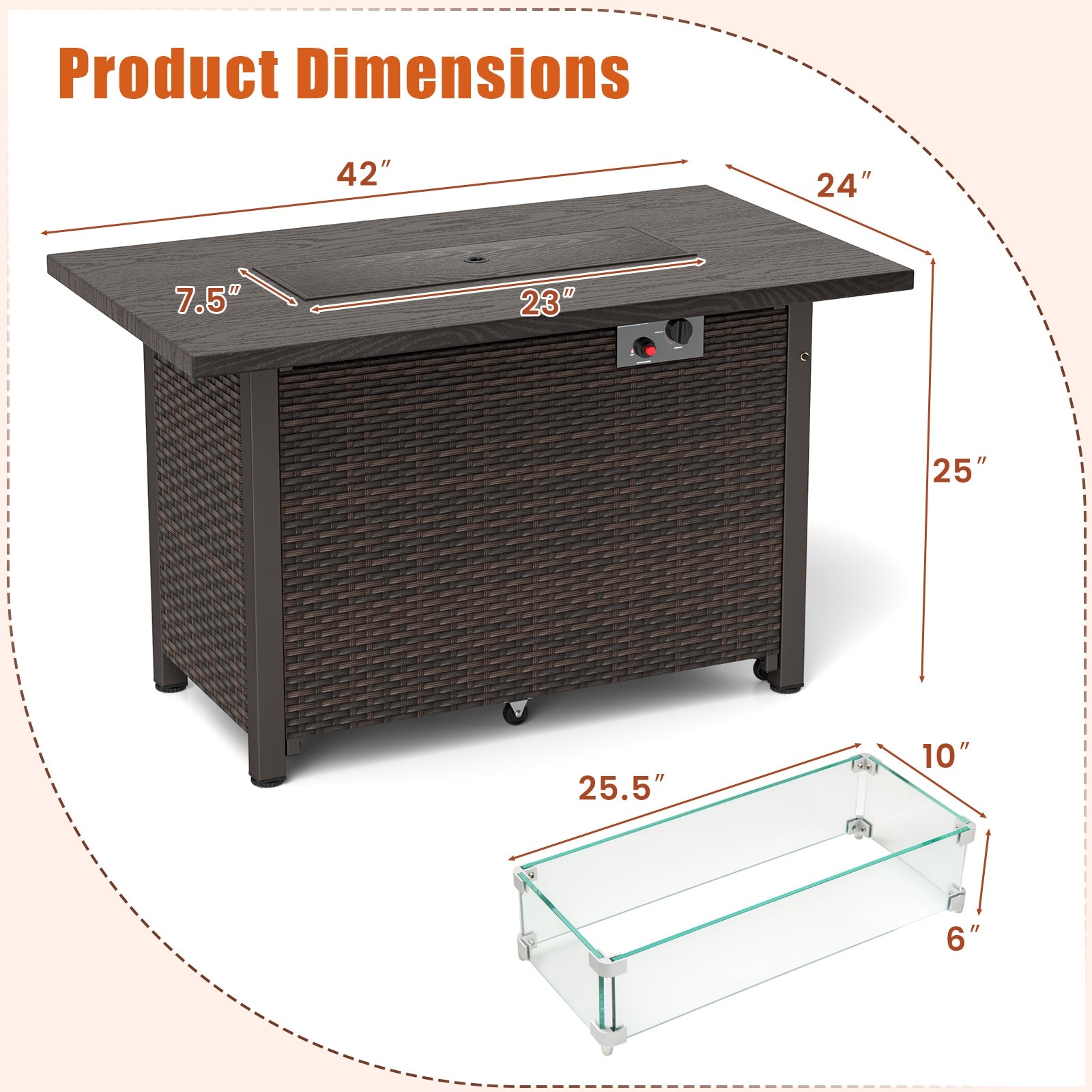 50000 BTU 2 Inch Propane Gas Fire Pit Table, Brown Fire Pit Tables at Gallery Canada