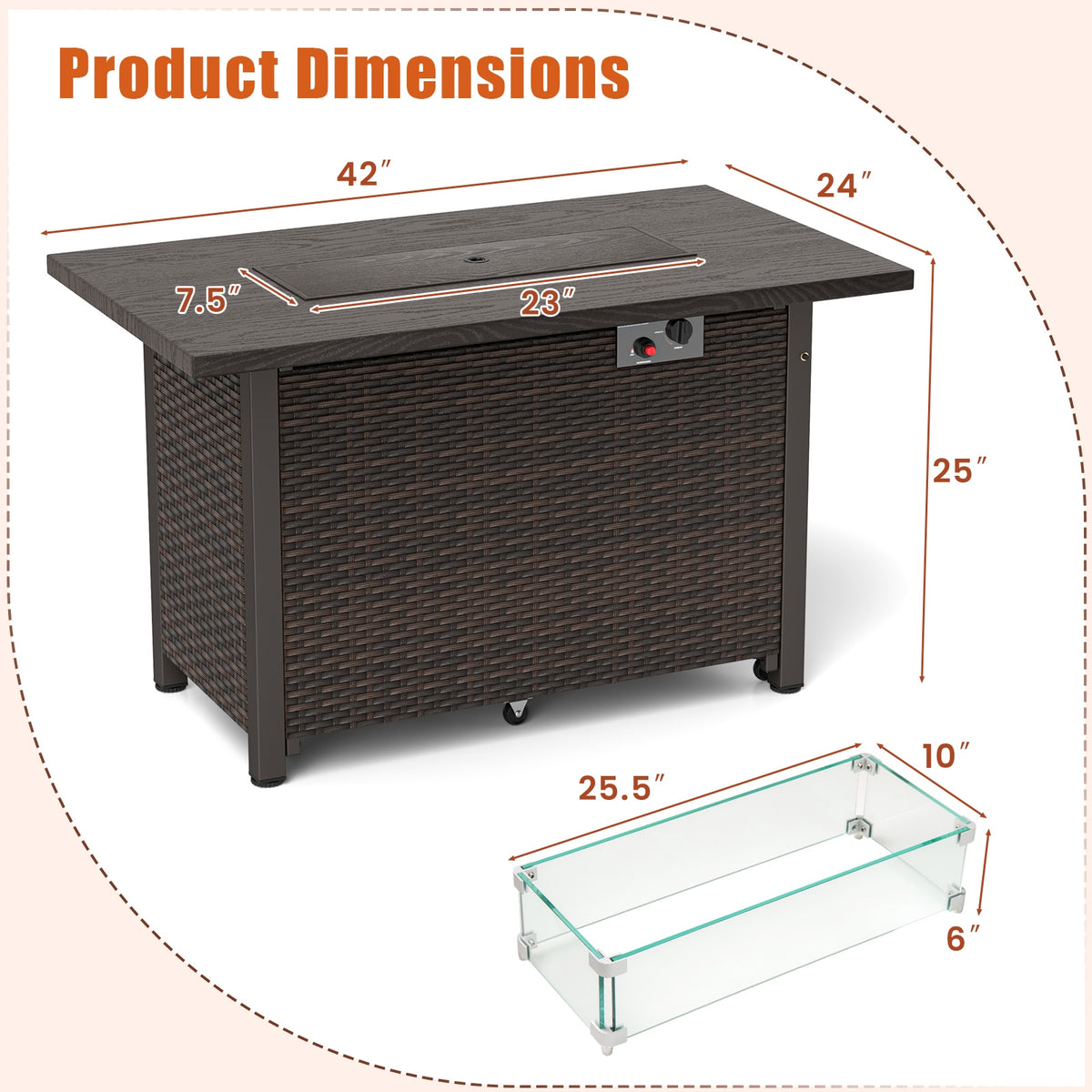 50000 BTU 2 Inch Propane Gas Fire Pit Table, Brown Fire Pit Tables at Gallery Canada