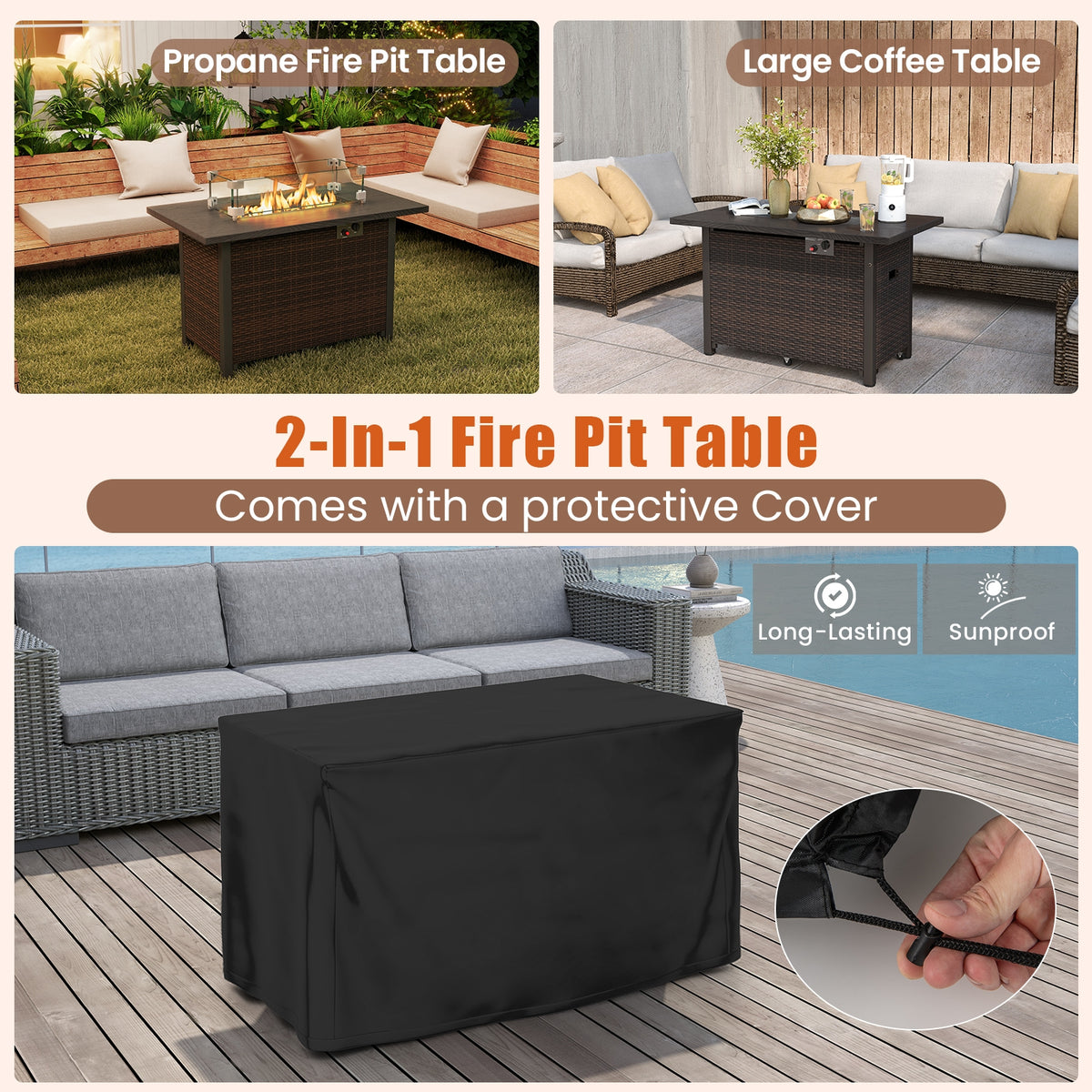 50000 BTU 2 Inch Propane Gas Fire Pit Table, Brown Fire Pit Tables at Gallery Canada
