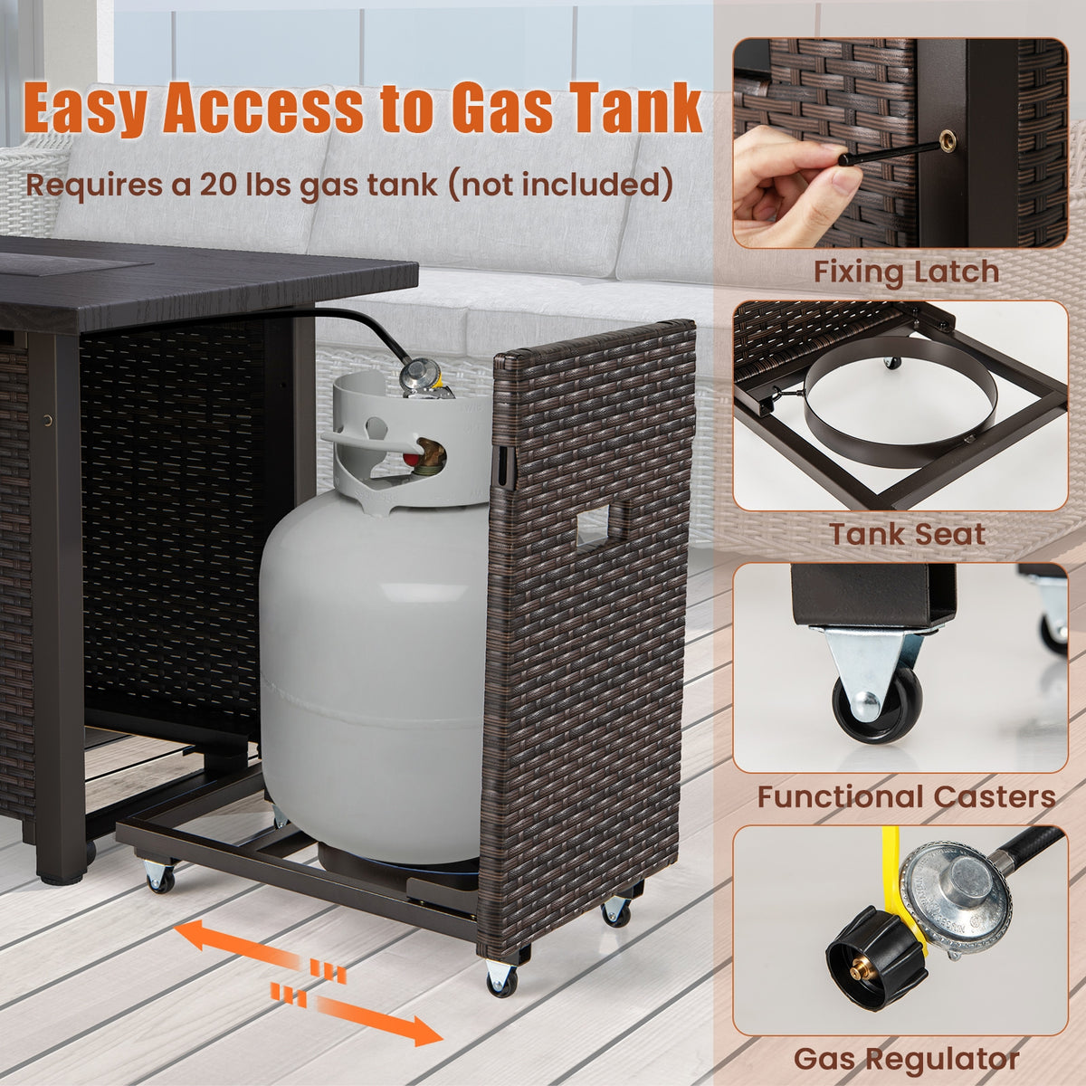 50000 BTU 2 Inch Propane Gas Fire Pit Table, Brown Fire Pit Tables at Gallery Canada