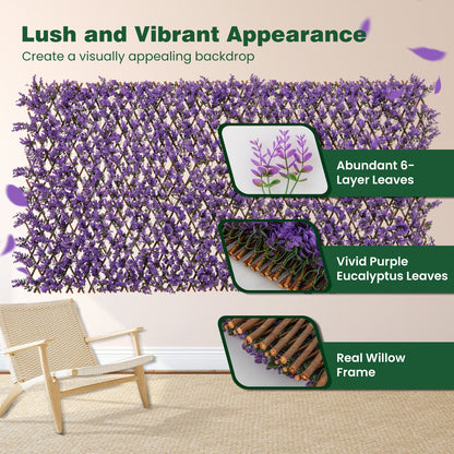 Eucalyptus Fencing Panel, Willow Frame, Balcony Patio, Purple Faux Plants at Gallery Canada