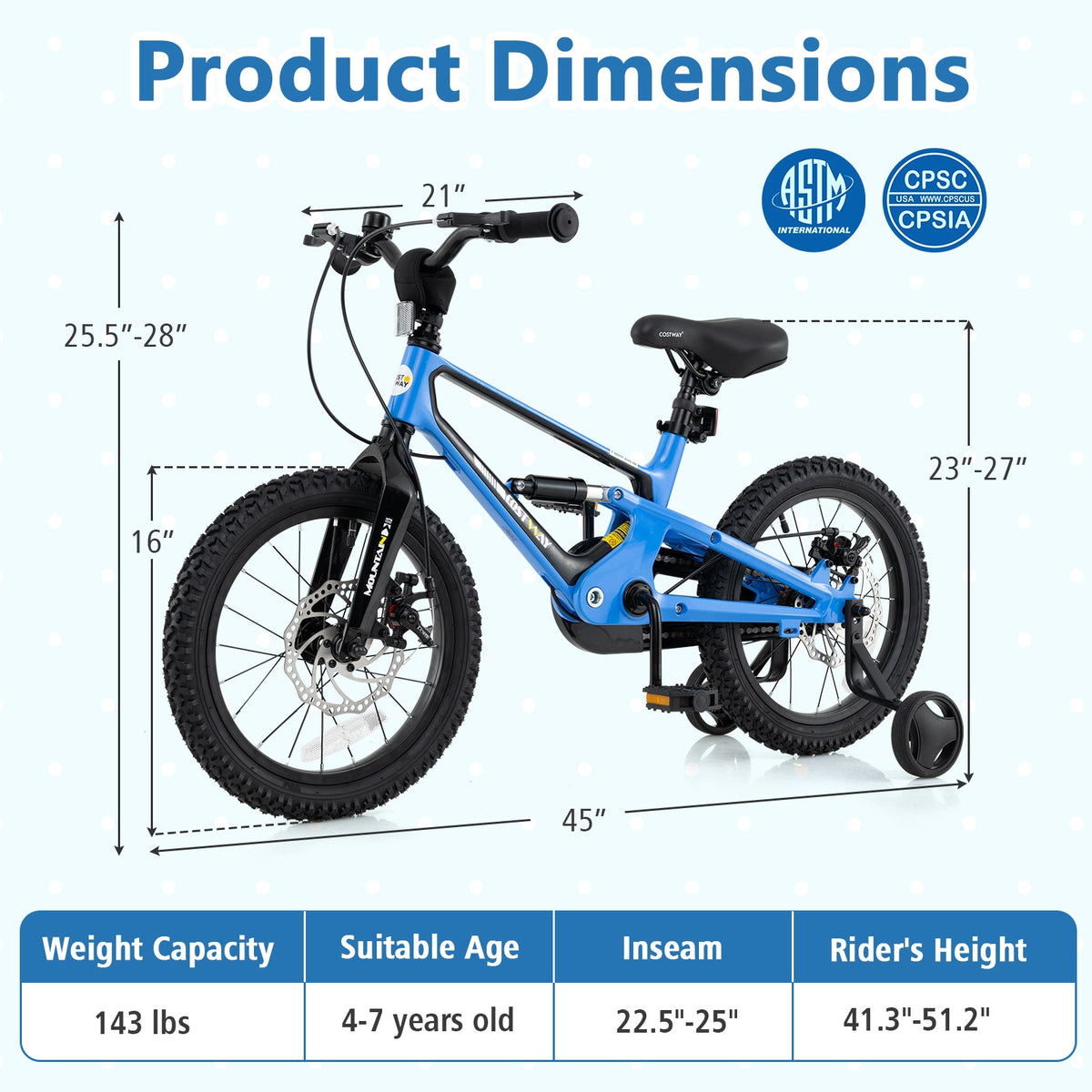 16 Inch Kids Bike, Adjustable, Shock Absorber, Bell, Blue Kids Bike at Gallery Canada