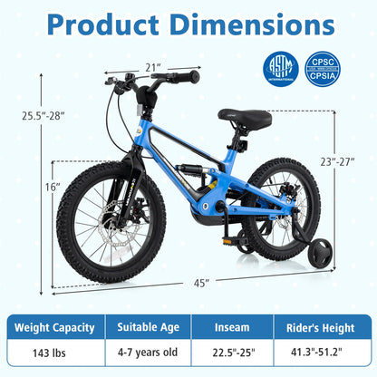 16 Inch Kids Bike, Adjustable, Shock Absorber, Bell, Blue Kids Bike at Gallery Canada