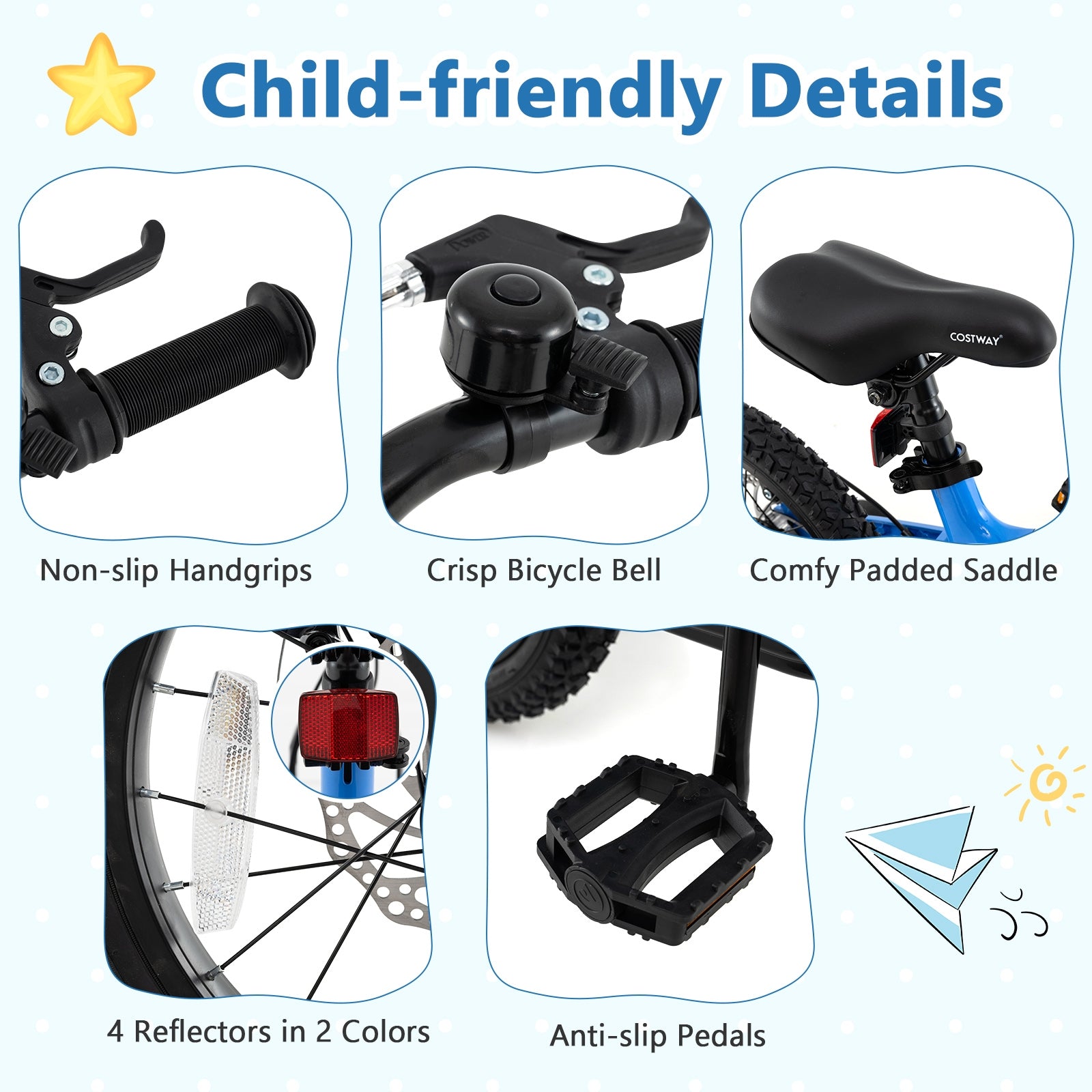 16 Inch Kids Bike, Adjustable, Shock Absorber, Bell, Blue Kids Bike at Gallery Canada