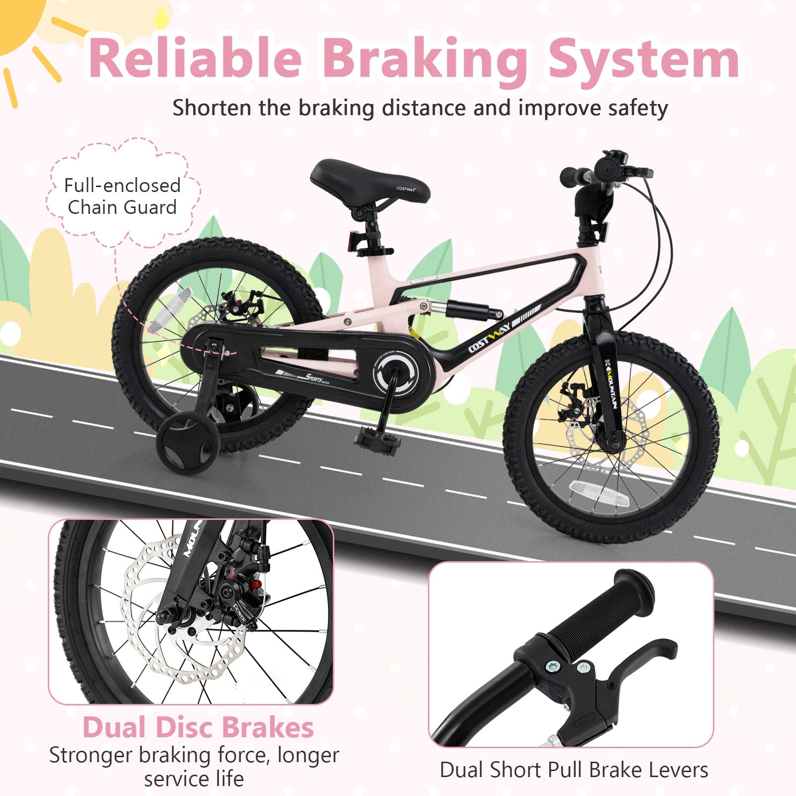 16 Inch Kids Bike with Training Wheels, Ages 4 to 7, Pink Kids Bike at Gallery Canada