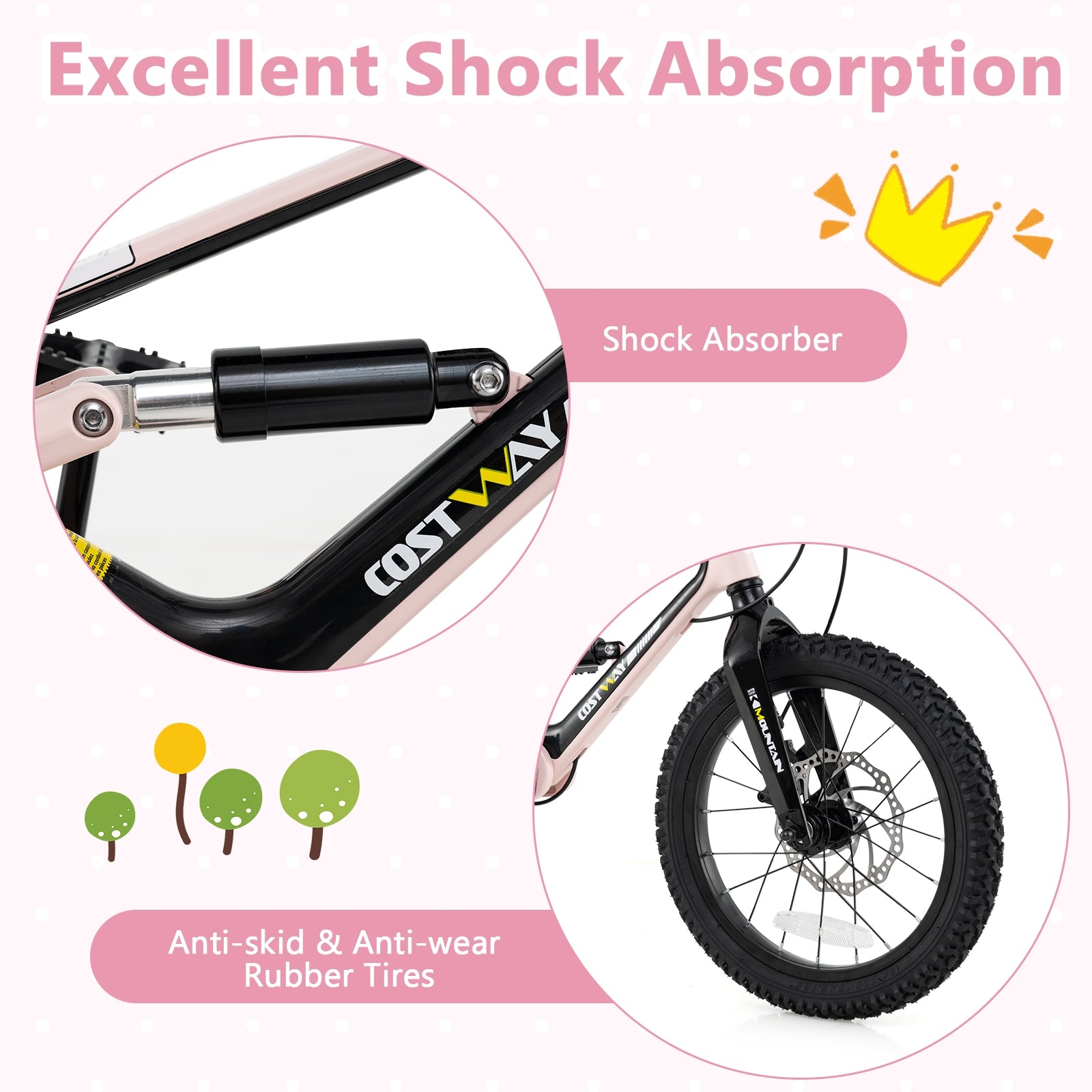 16 Inch Kids Bike with Training Wheels, Ages 4 to 7, Pink Kids Bike at Gallery Canada
