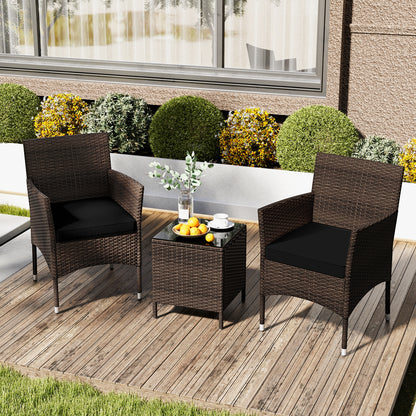 3 Piece Outdoor Conversation Set, Cushioned Seat, Glass Tabletop, Black Patio Conversation Sets at Gallery Canada