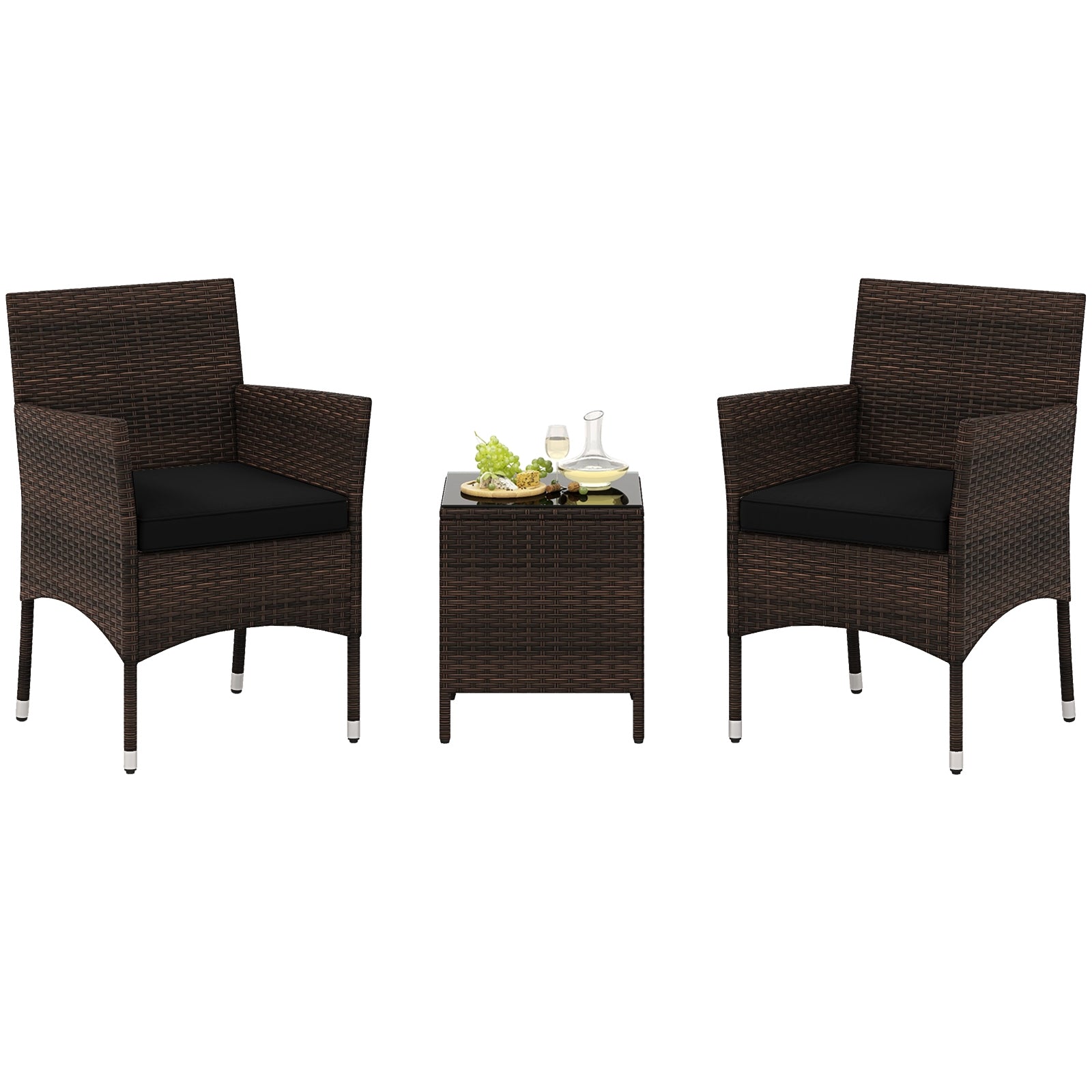 3 Piece Outdoor Conversation Set, Cushioned Seat, Glass Tabletop, Black Patio Conversation Sets at Gallery Canada
