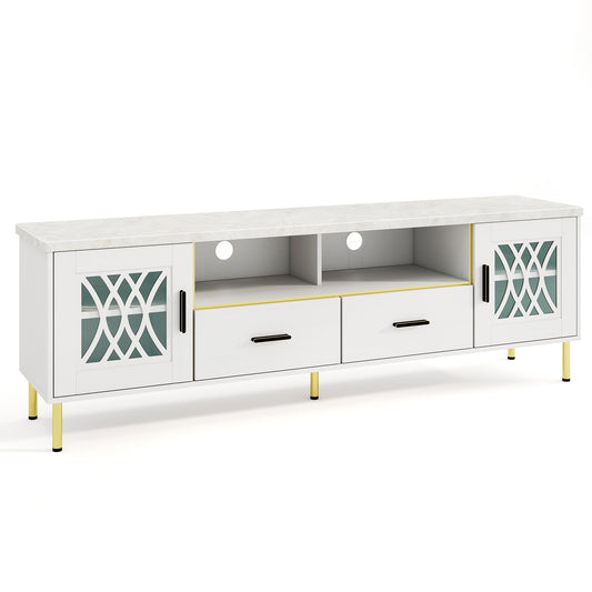 71 Inch TV Stand With Glass Doors, For 80 Inch TVs, White Entertainment Centers & TV Stands White at Gallery Canada