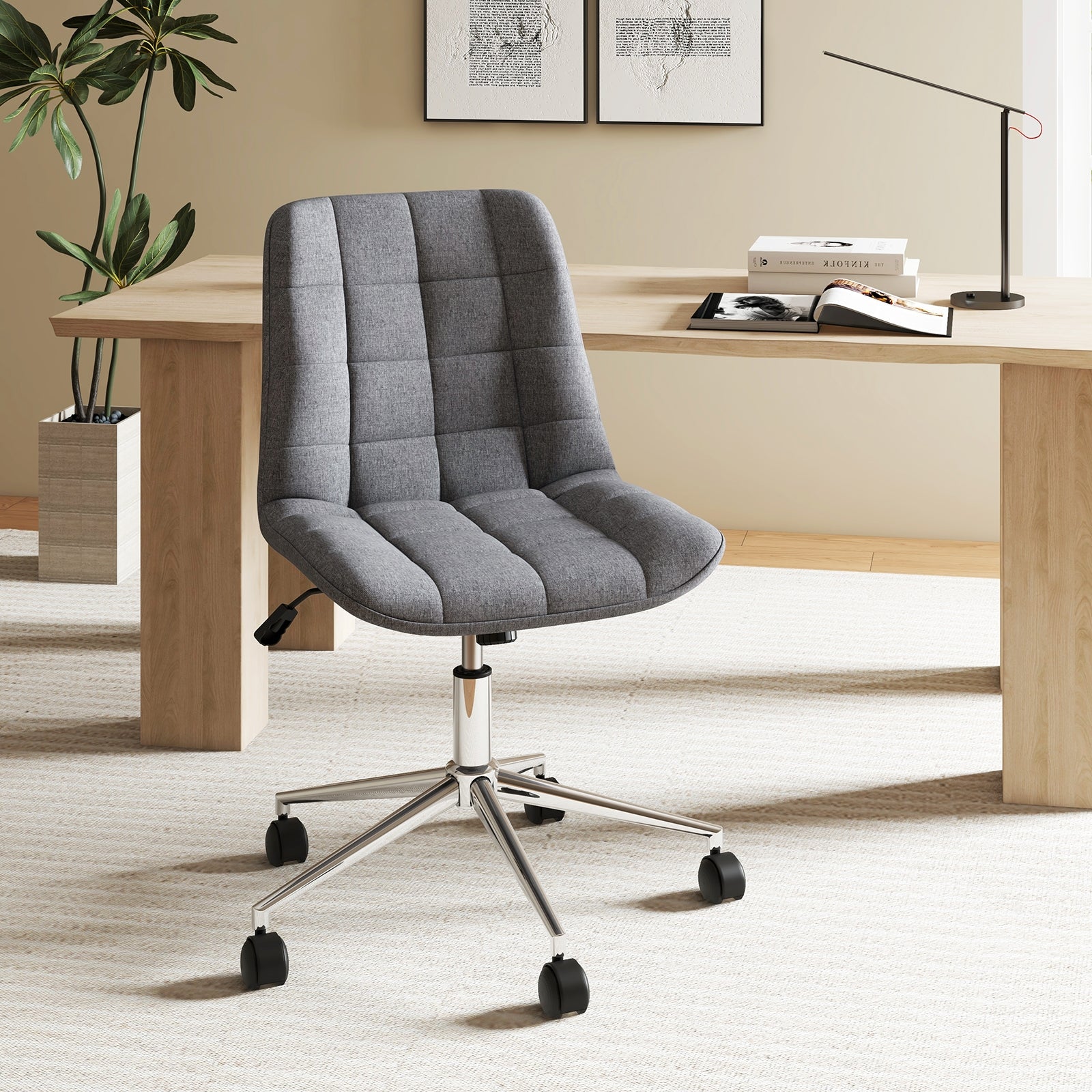 Armless Office Chair, Adjustable Height, Wheels, Grey Armless Chairs at Gallery Canada