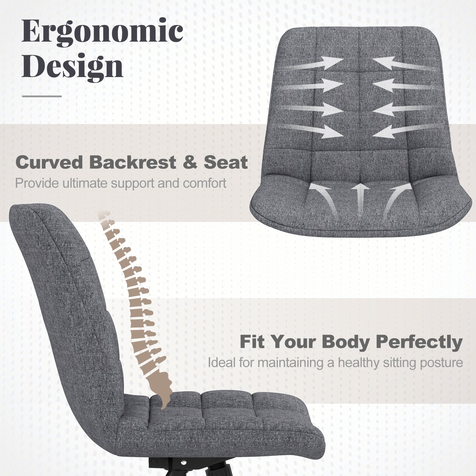 Armless Office Chair, Adjustable Height, Wheels, Grey Armless Chairs at Gallery Canada