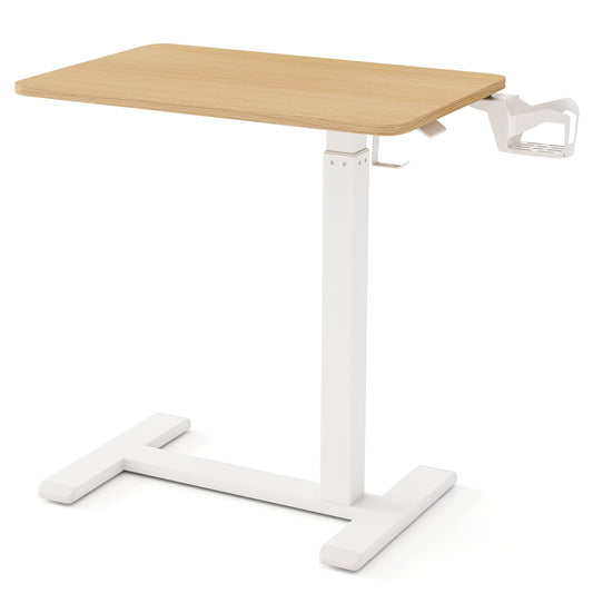 Mobile Standing Desk, Height Adjustable Overbed Table With Cup Holder, Natural End & Side Tables Natural at Gallery Canada