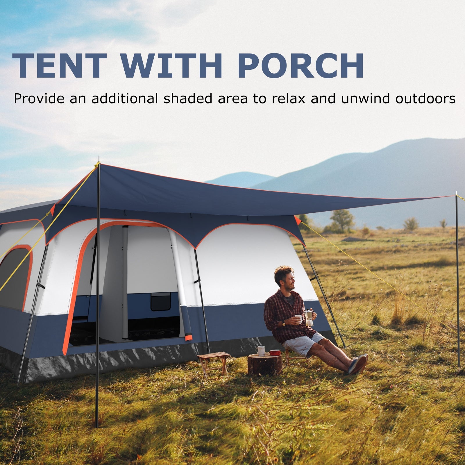 8-10 Person Camping Tent, Double Rooms, 2 Doors, Navy Tents at Gallery Canada