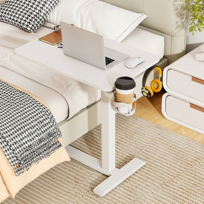 Mobile Standing Desk, Height Adjustable Overbed Table With Cup Holder, White End & Side Tables at Gallery Canada