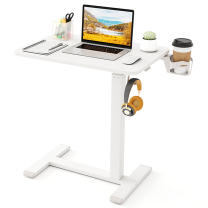 Mobile Standing Desk, Height Adjustable Overbed Table With Cup Holder, White End & Side Tables at Gallery Canada