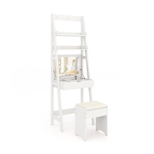 Vanity Desk Set With Flip Top Mirror, Hidden Storage, White Makeup Vanities White at Gallery Canada
