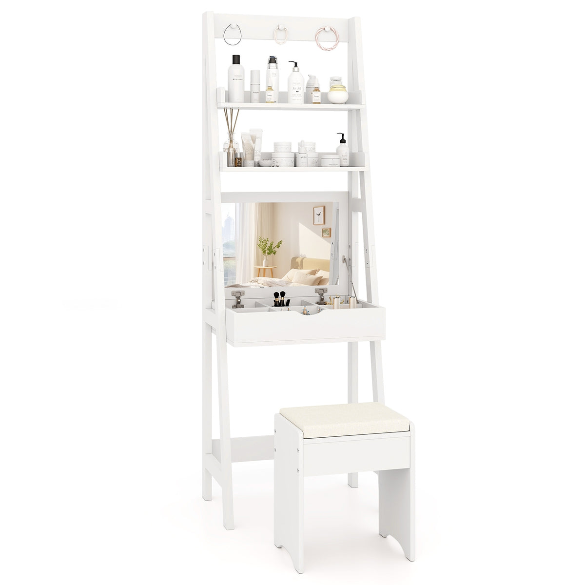 Vanity Desk Set With Flip Top Mirror, Hidden Storage, White Makeup Vanities at Gallery Canada