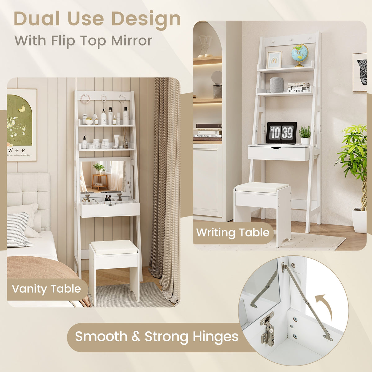 Vanity Desk Set With Flip Top Mirror, Hidden Storage, White Makeup Vanities at Gallery Canada