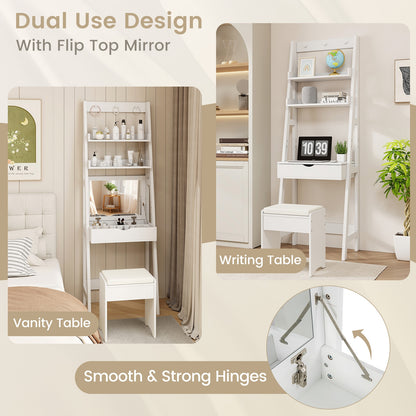 Vanity Desk Set With Flip Top Mirror, Hidden Storage, White Makeup Vanities at Gallery Canada