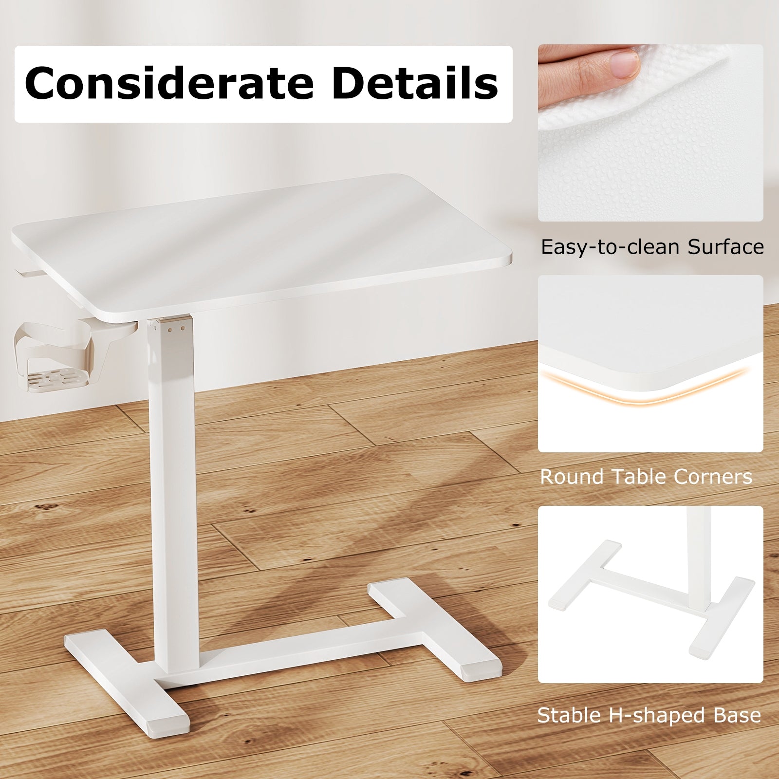 Mobile Standing Desk, Height Adjustable Overbed Table With Cup Holder, White End & Side Tables at Gallery Canada