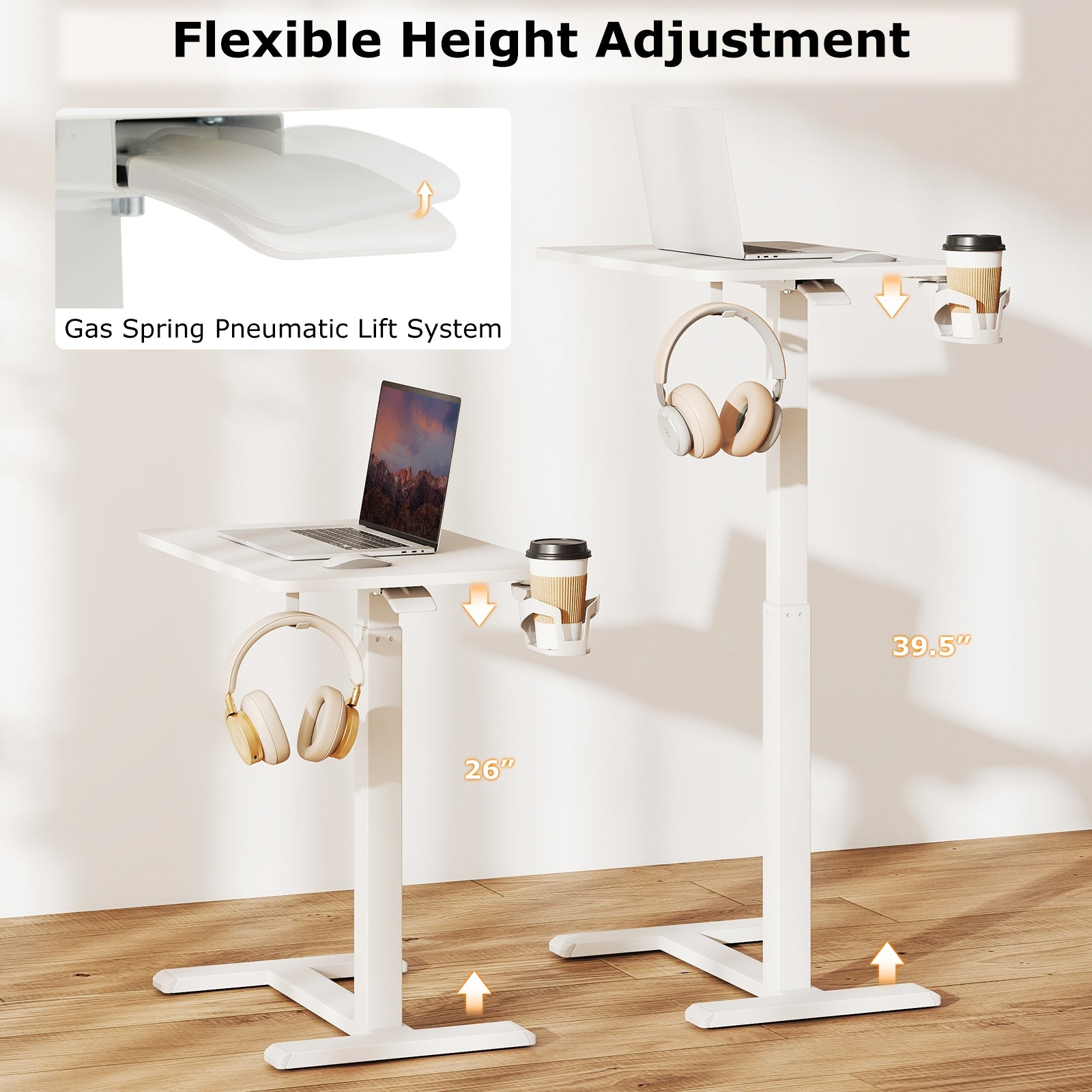 Mobile Standing Desk, Height Adjustable Overbed Table With Cup Holder, White End & Side Tables at Gallery Canada