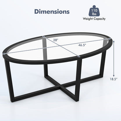 Glass Oval Coffee Table, Cross Base, Acacia Wood Legs, Black Coffee Tables at Gallery Canada
