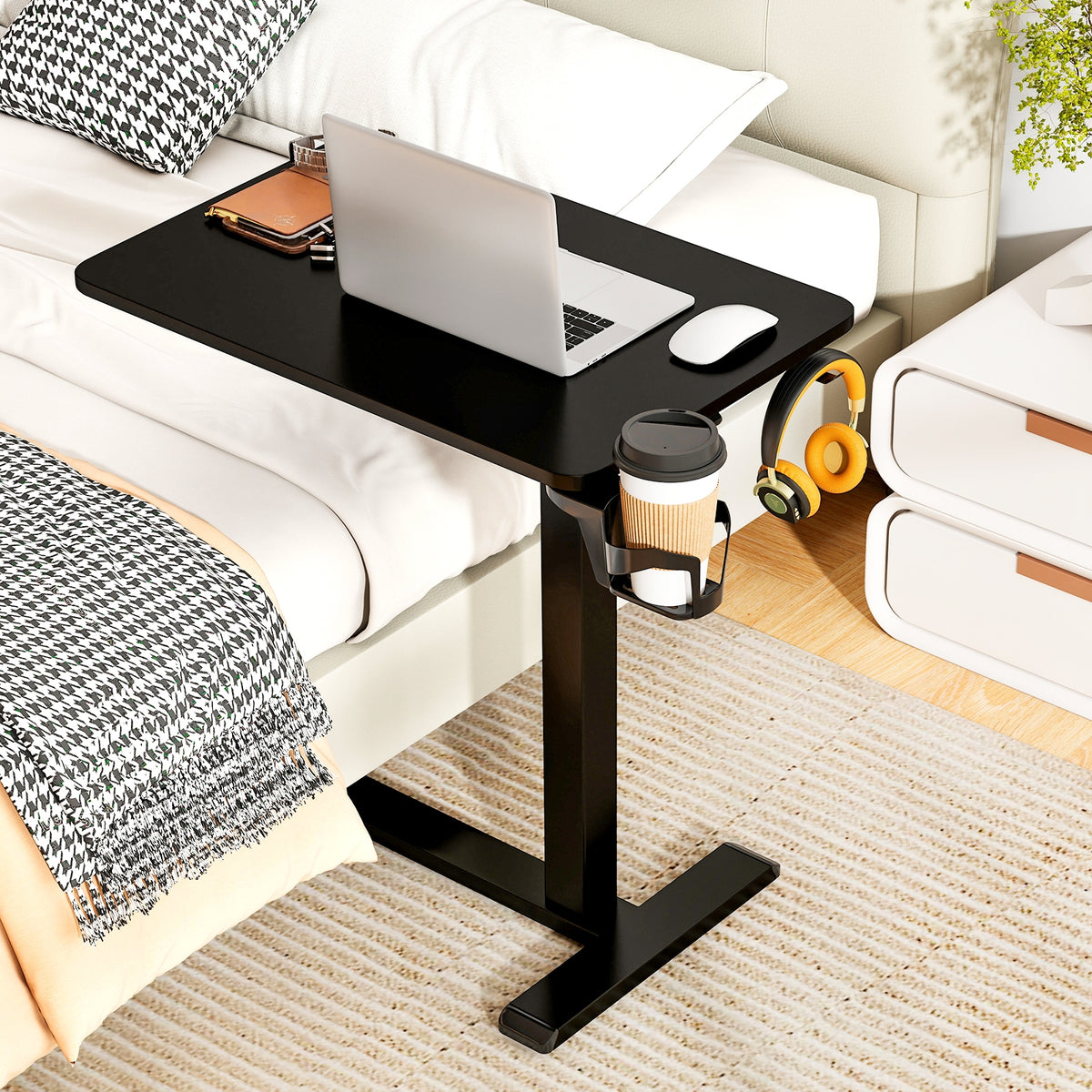 Adjustable Height Mobile Standing Desk, Overbed Table, Black End & Side Tables at Gallery Canada
