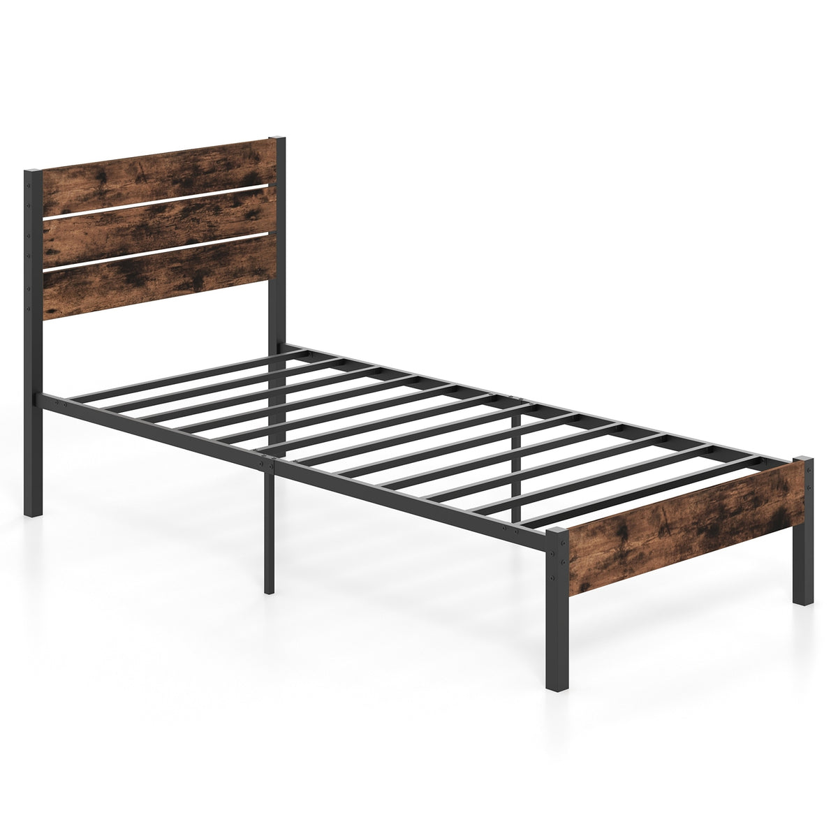 Twin Size Bed Frame With High Headboard, Mute Bar, Rustic Brown Simple Bed Frame Rustic Brown at Gallery Canada