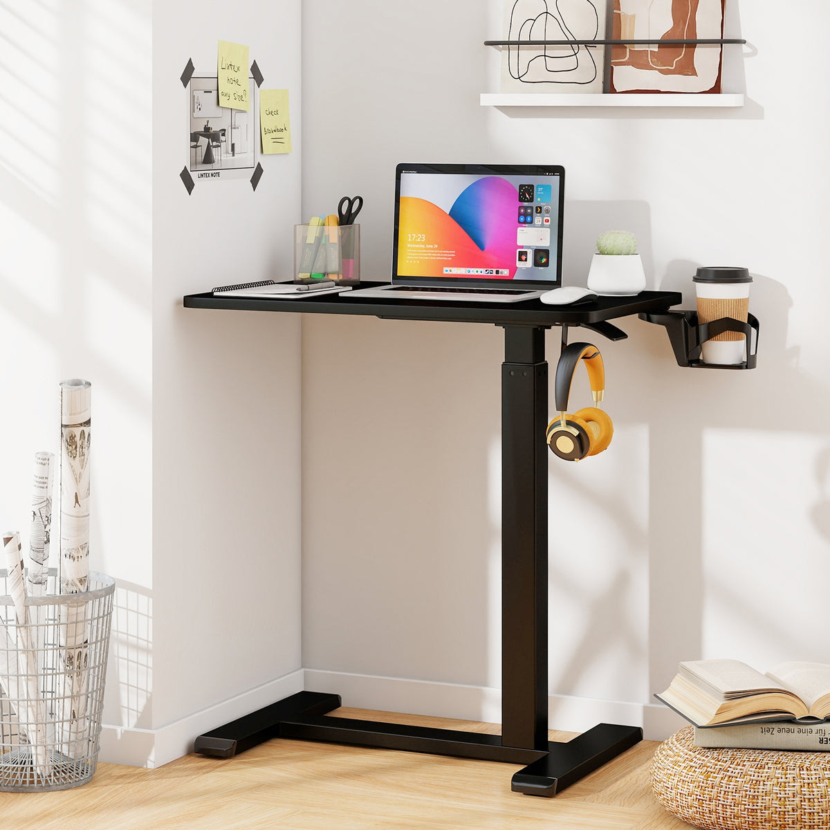 Adjustable Height Mobile Standing Desk, Overbed Table, Black End & Side Tables at Gallery Canada