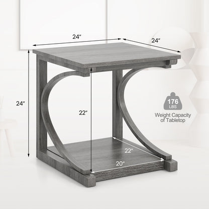 C-Shaped 24 Inch 2 Tier Square End Table, Grey End & Side Tables at Gallery Canada