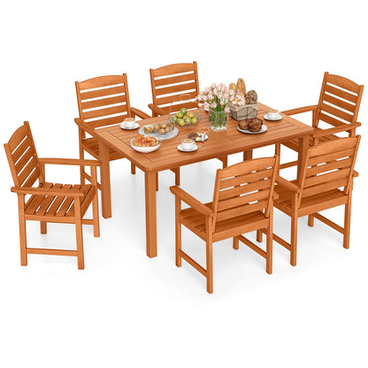 7 Pcs Outdoor Dining Set, Teak Oil Finish, Slatted Rectangular Table, 6 Armchairs, Natural Patio Conversation Sets at Gallery Canada