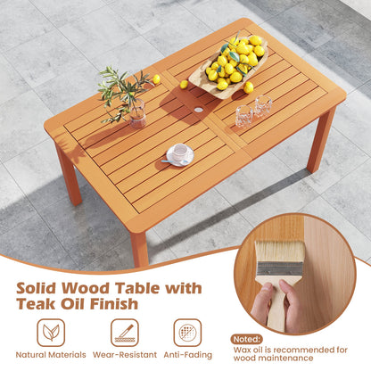 7 Pcs Outdoor Dining Set, Teak Oil Finish, Slatted Rectangular Table, 6 Armchairs, Natural Patio Conversation Sets at Gallery Canada