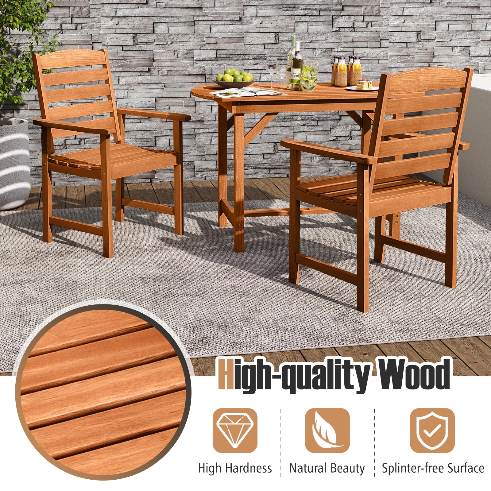 7 Pcs Outdoor Dining Set, Teak Oil Finish, Slatted Rectangular Table, 6 Armchairs, Natural Patio Conversation Sets at Gallery Canada