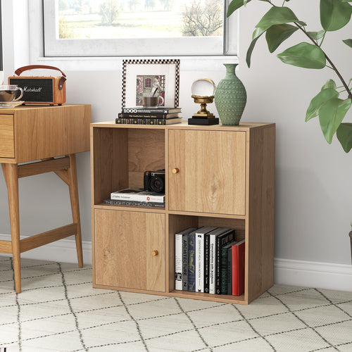 4-Cube Bookcase, 3-Tier Bookshelf, Natural