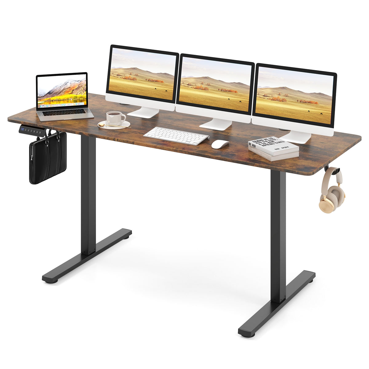 Electric Standing Desk, 3 Memory Heights, Brown Standing Desks at Gallery Canada
