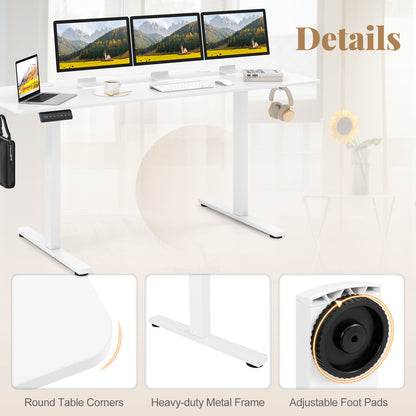 Electric Standing Desk, 3 Memory Heights, 2 Hanging Hooks, Cable Holes, White Standing Desks at Gallery Canada