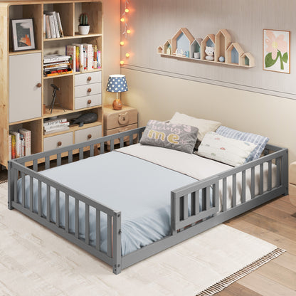 Montessori Bed Frame, Full-Length Guardrails, Safety Door, Gray Toddler Beds at Gallery Canada