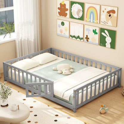 Montessori Bed Frame, Full-Length Guardrails, Safety Door, Gray Toddler Beds at Gallery Canada