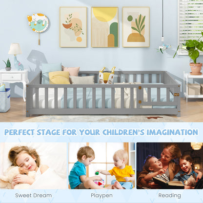 Montessori Bed Frame, Full-Length Guardrails, Safety Door, Gray Toddler Beds at Gallery Canada
