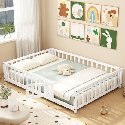 Montessori Bed Frame With Full Guardrails, Safety Door, White Toddler Beds at Gallery Canada