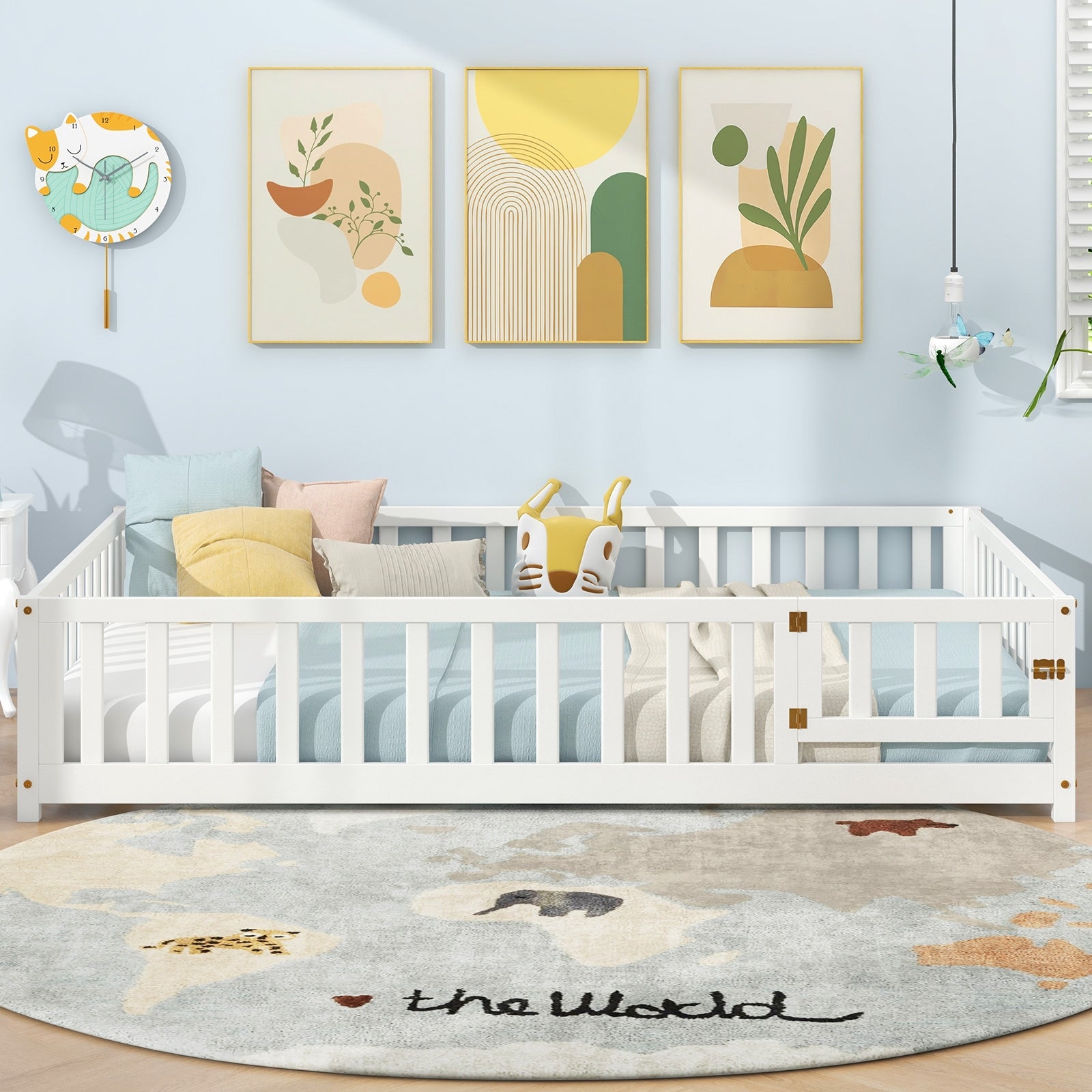 Montessori Bed Frame With Full Guardrails, Safety Door, White Toddler Beds at Gallery Canada