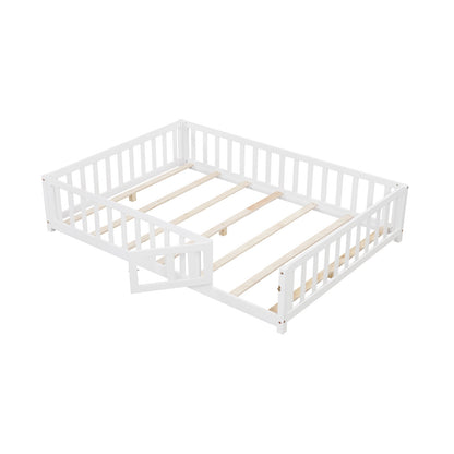 Montessori Bed Frame With Full Guardrails, Safety Door, White Toddler Beds White at Gallery Canada