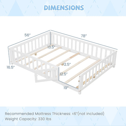 Montessori Bed Frame With Full Guardrails, Safety Door, White Toddler Beds at Gallery Canada