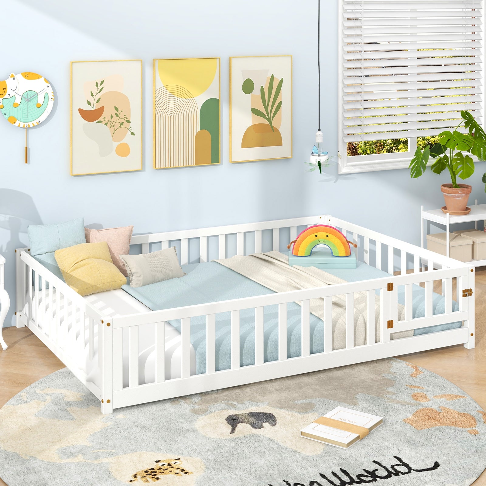 Montessori Bed Frame With Full Guardrails, Safety Door, White Toddler Beds at Gallery Canada
