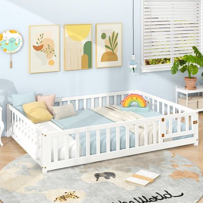 Montessori Bed Frame With Full Guardrails, Safety Door, White Toddler Beds at Gallery Canada