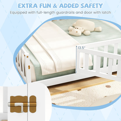 Montessori Bed Frame With Full Guardrails, Safety Door, White Toddler Beds at Gallery Canada