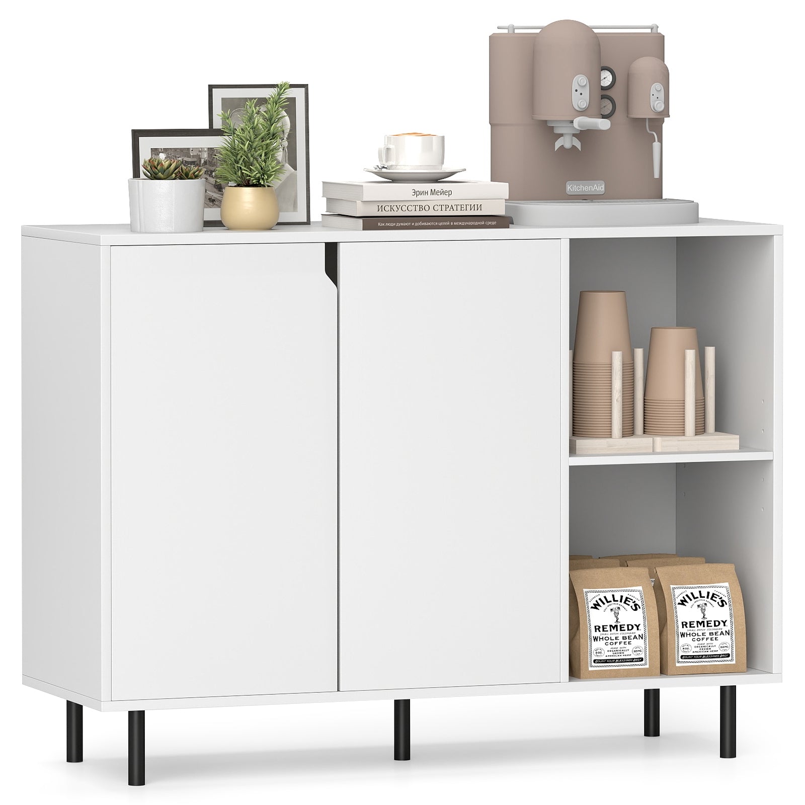 42 Inch Sideboard Buffet Cabinet, Adjustable Shelves, White Sideboards Cabinets & Buffets at Gallery Canada