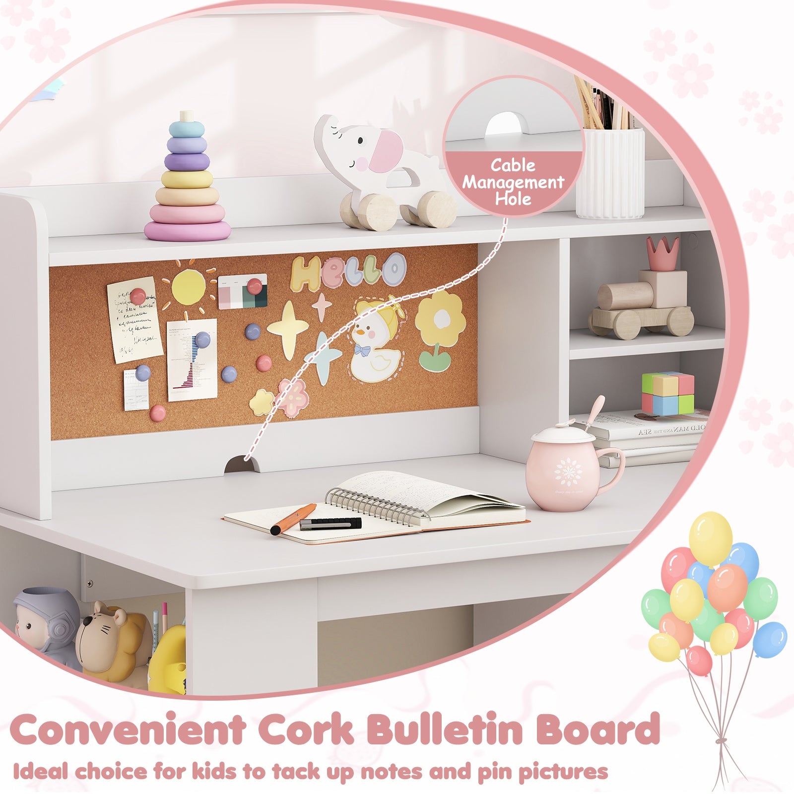 Kids Desk Chair Set With Hutch, 3-Layer Side Shelf, White Kids Table & Chair Sets at Gallery Canada