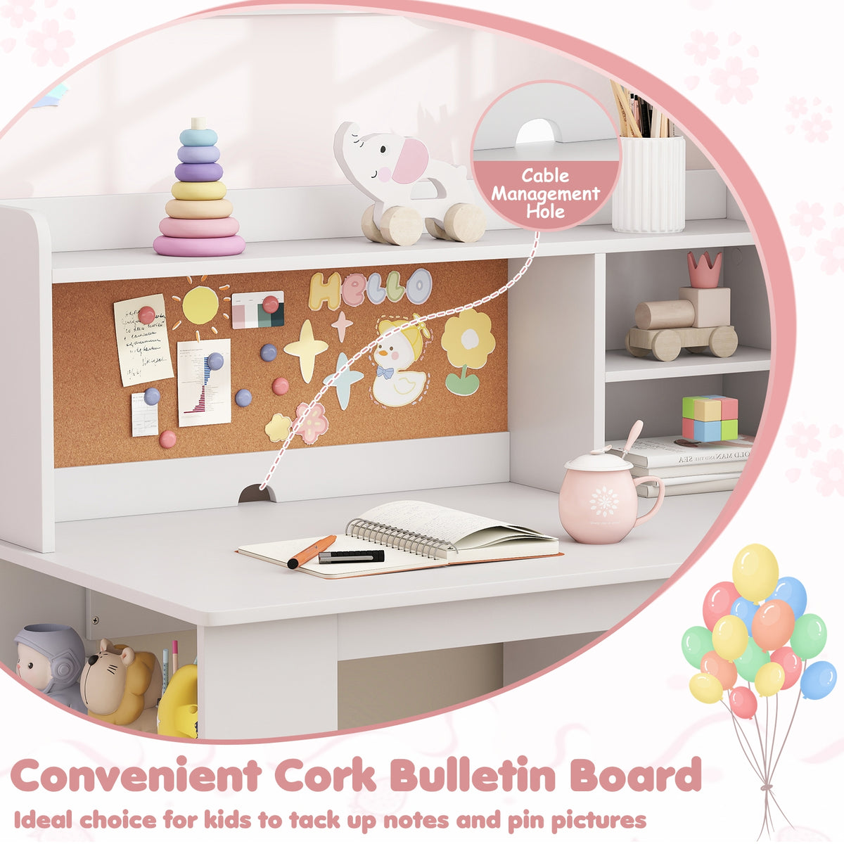 Kids Desk Chair Set With Hutch, 3-Layer Side Shelf, White Kids Table & Chair Sets at Gallery Canada