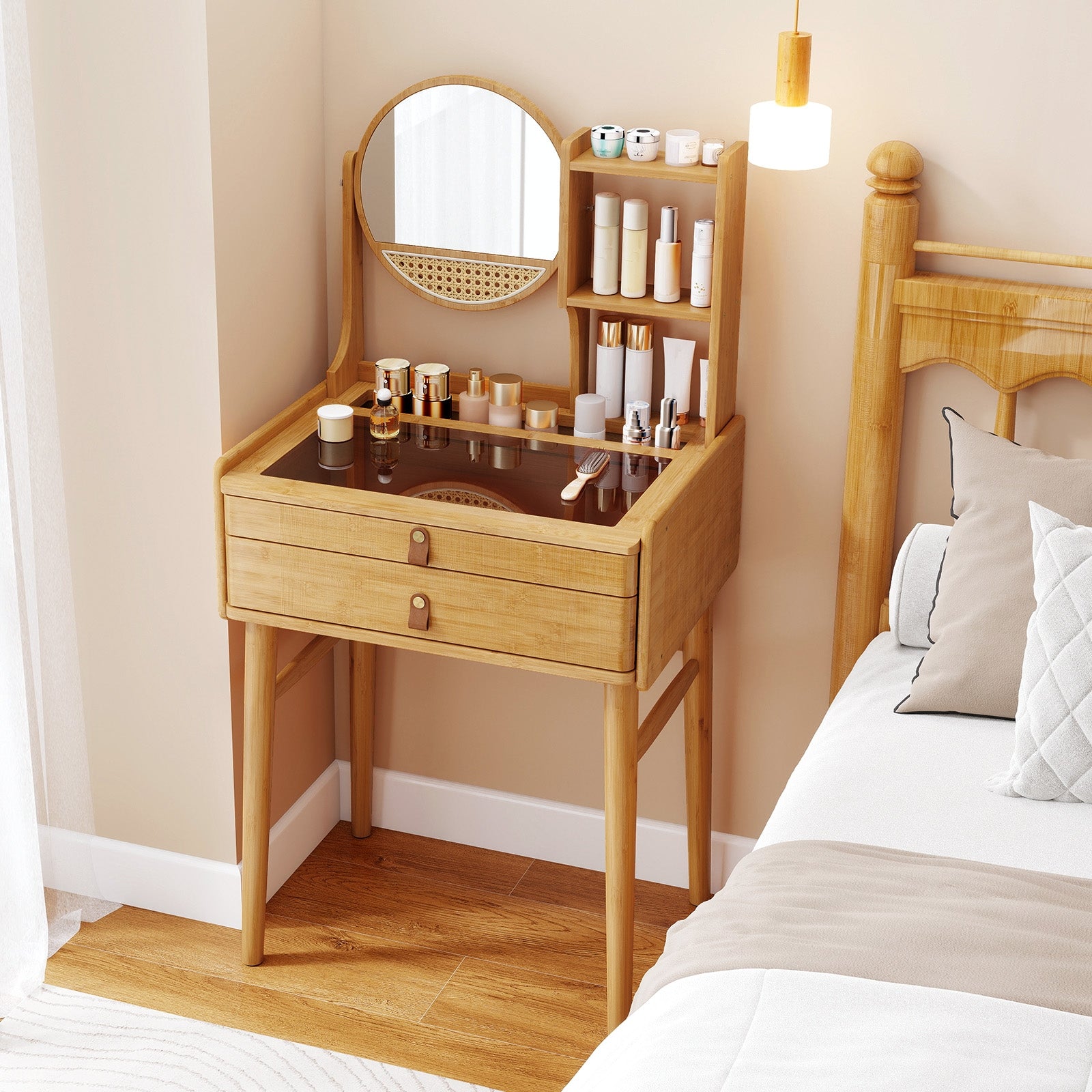 Compact Vanity Desk, 23.5 Inch, With Mirror, Natural Makeup Vanities at Gallery Canada